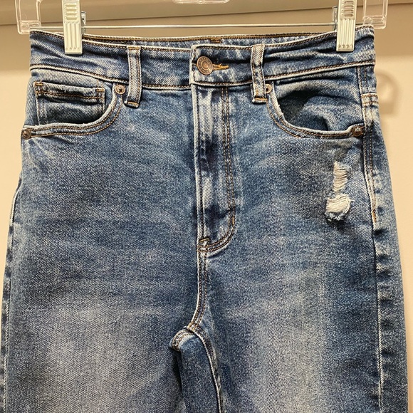 American Eagle AE Stretch Medium Wash Distressed Denim Blue Jeans Jeggings - Picture 2 of 12